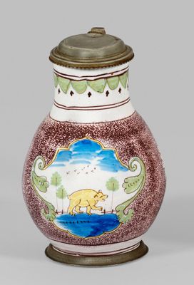 Nürnberger Birnkrug Fayence. Scharffeuermalerei polychrome. …
