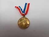 médaille d'or ornée d'un ruban rouge, blanc et bleu sur fond blanc
