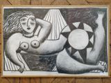an image of a drawing of a woman laying on a bed