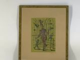 painting of a deer and a bird in a cage on a wall