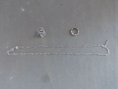 une photo d'un collier, d'une bague et d'une boucle d'oreille posés sur une table
