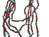 multi strand beaded necklace with turquoise and red beads