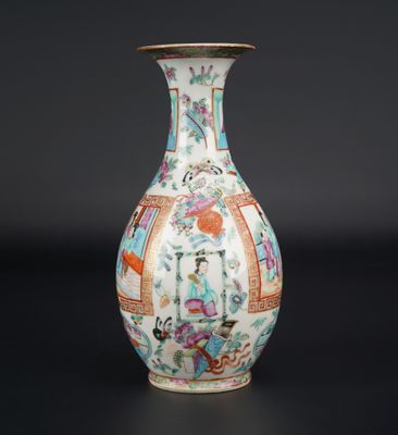 chinese famille vase with birds and flowers on a stand