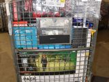 a metal cart with a lot of items in it