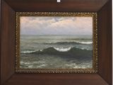 une peinture à l'huile représentant une vaste étendue d'eau avec des vagues