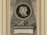 portrait of a man with a dog in a round frame