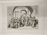 a drawing of a group of people sitting around a table