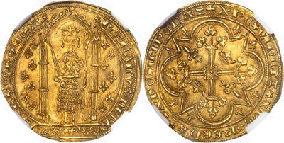 a gold coin with a cross on the front and a cross on the back