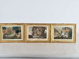 three framed pictures of a woman and a man in a kitchen