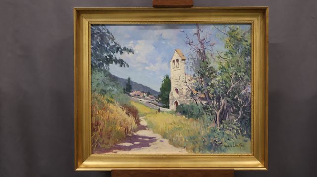 Maurice LEMAITRE « Eglise » paysage du sud, huile sur toile, sign...