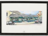 tableau représentant un restaurant devant lequel sont garées des voitures