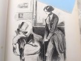 un dessin représentant un homme et une femme assis sur un lit