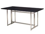 a black marble top dining table with stainless steel legs