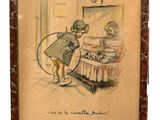 a drawing of a boy and a girl looking at a mirror