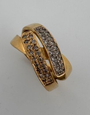 Bague en or 18 carats 750 mil. à deux anneaux centrés d'un p… - Photo 1