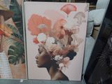 two pictures of a woman with flowers in her hair