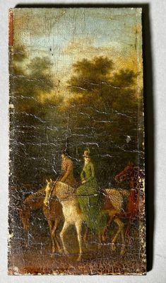 une photo d'un tableau représentant un couple à cheval