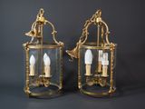 pair of antique brass and glass wall sconces