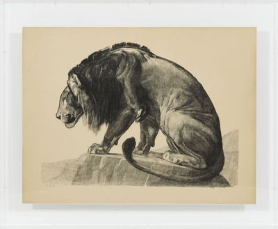 an image of a drawing of a lion sitting on top of a rock