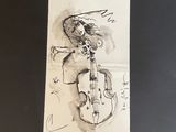 drawing of a woman playing a violin on a black surface
