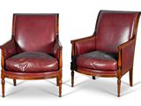 paire de fauteuils en acajou et cuir