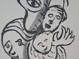 an image of a black and white drawing of a woman holding a child