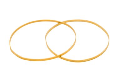 a pair of yellow rubber rings on a white background