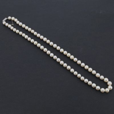 gros plan d'un collier de perles blanches sur une surface noire