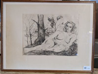 dessin représentant une femme nue assise par terre devant un arbre