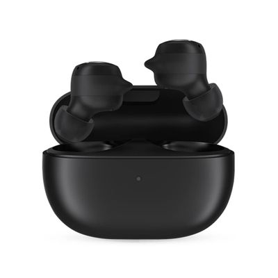 a pair of black airpods sitting on top of each other