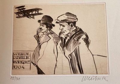 Gravure originale "Frères Wright Pionniers de l'Aviation 190…