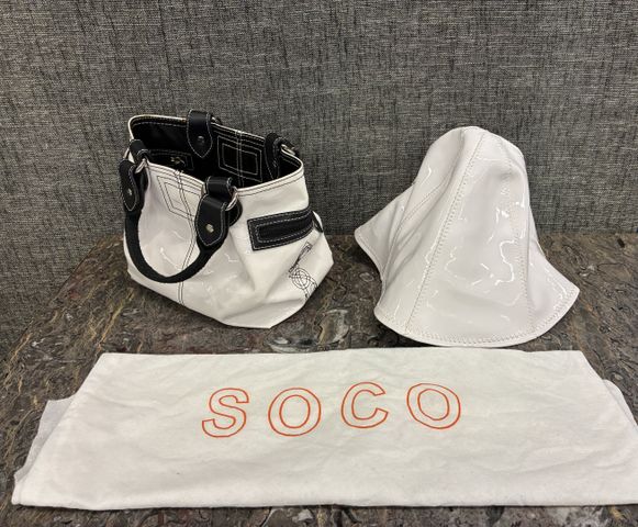 SOCO – Sac en simili cuir blanc réversible en toile noir. Joint u...