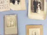 several old photos of people are hanging on a wall