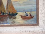 a painting of a couple of boats on the water