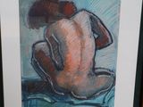 painting of a nude woman sitting on a bed in a room
