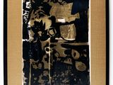 an image of a black and gold painting on a white wall