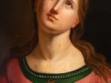 a painting of a woman in a red and green dress