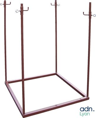 a close up of a metal frame with hooks on it