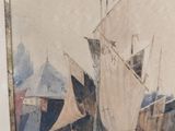 a picture of a painting of a boat in the water