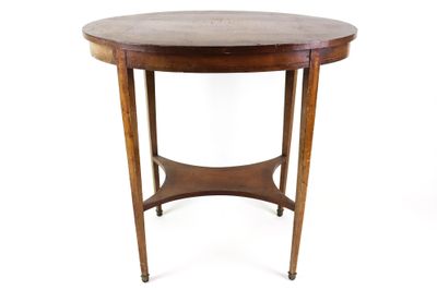 Guéridon ovale en bois de placage, le plateau à décor marque… - Photo 1