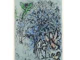 an image of a painting of a bird flying over a group of people