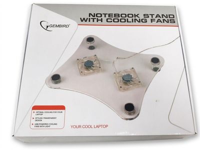 a white box with a pair of cooling fans inside of it