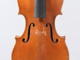 a close up of a violin with a bow on a white background