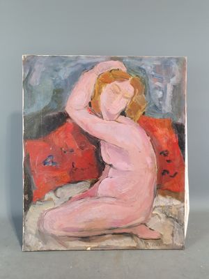 une peinture à l'huile représentant une femme nue assise sur un lit