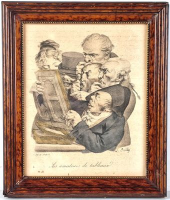 an old drawing of a group of people sitting at a table