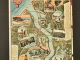 an old map of a city with a river running through it
