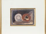 painting of a guitar and a hat in a gold frame