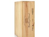 the wooden box is holding a bottle of wine on a white background