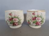 paire de tasses anciennes en porcelaine peintes à la main, ornées de motifs floraux