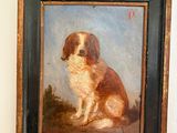 a painting of a dog sitting on the wall